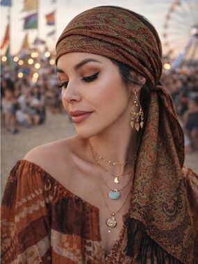 Boho Western Paisley Pashmina Silk Blend Scarf Festival Wrap